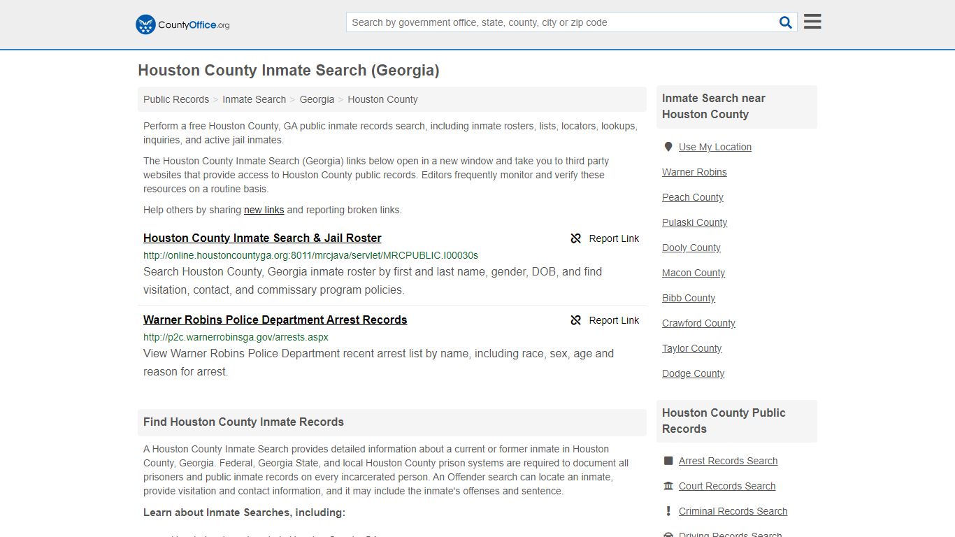 Houston County Inmate Search (Georgia) - County Office